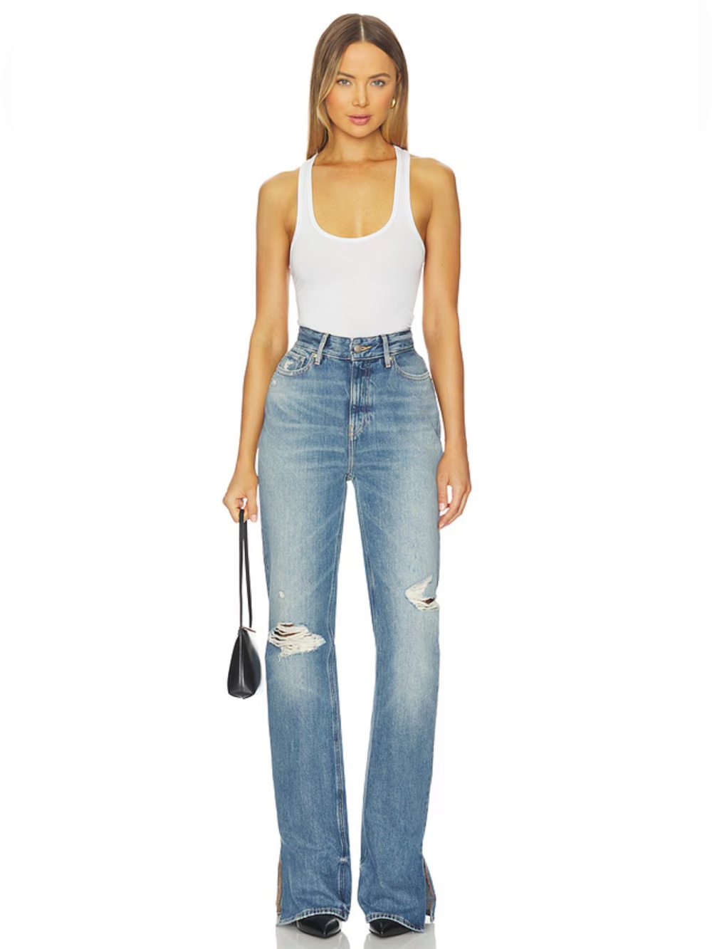 Good American Medium Blue Distressed Flare Jeans